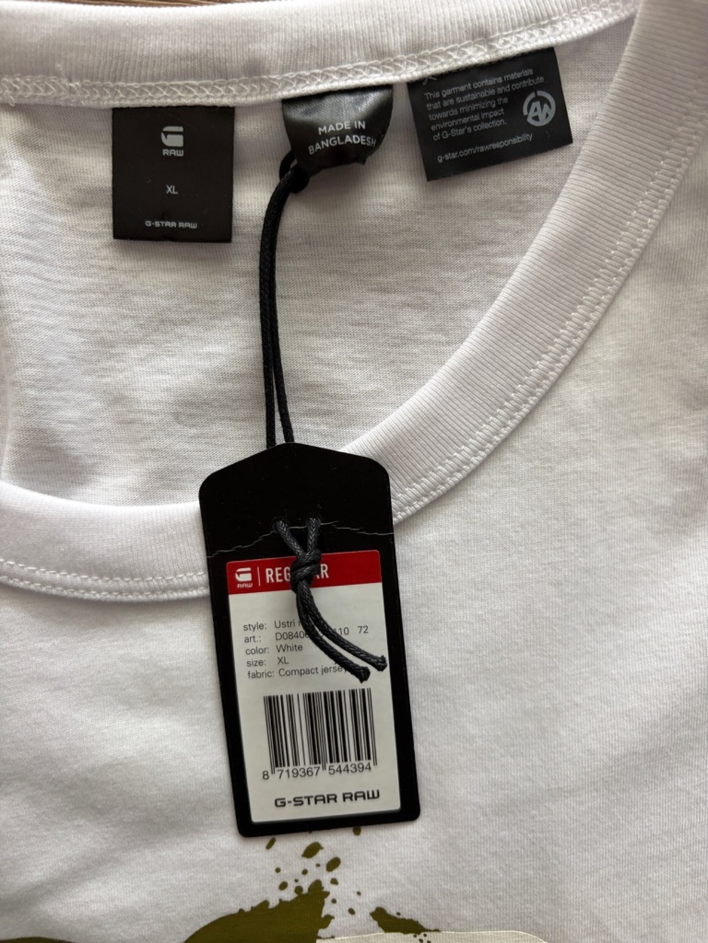NWT G-Star Raw White Short Sleeve Tee with Olive & Pink Camo  Detail - Picture 6 of 6